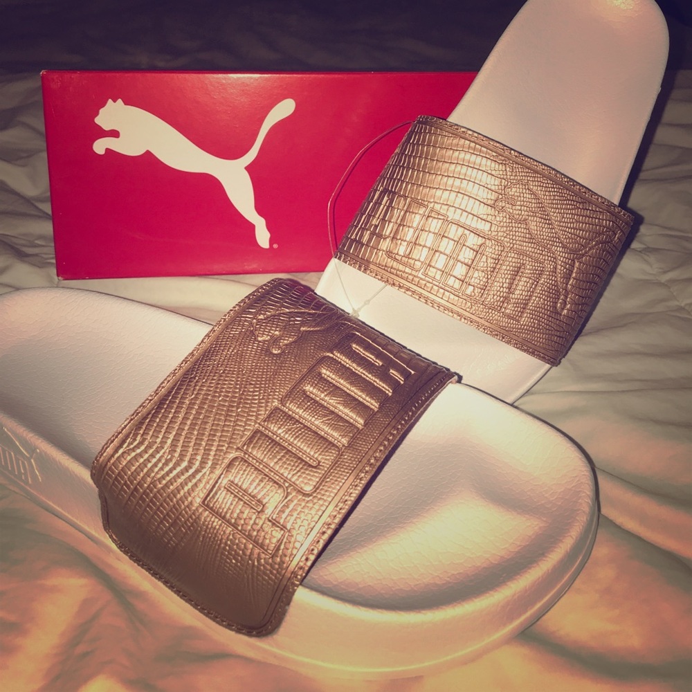 NWT Puma rose and white and slides